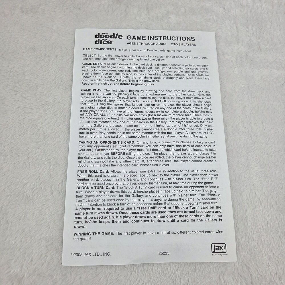 2005 Doodle Dice Game Jax COMPLETE Dice Card Game RARE Fast Shipping! - Picture 3 of 9